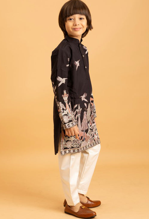 Dazzling Black Color Viscose Fabric Boys Kurta Pajama