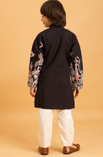 Dazzling Black Color Viscose Fabric Boys Kurta Pajama