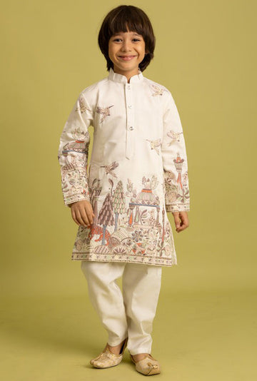 Dazzling White Color Viscose Fabric Boys Kurta Pajama