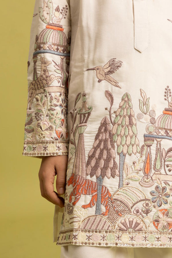 Dazzling White Color Viscose Fabric Boys Kurta Pajama