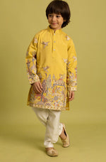 Dazzling Yellow Color Viscose Fabric Boys Kurta Pajama
