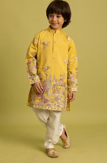 Dazzling Yellow Color Viscose Fabric Boys Kurta Pajama