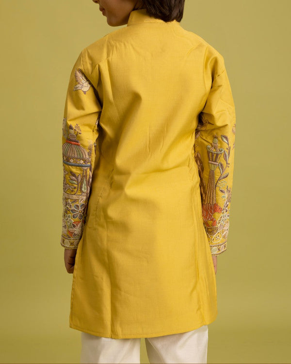 Dazzling Yellow Color Viscose Fabric Boys Kurta Pajama