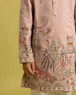 Dazzling Peach Color Viscose Fabric Boys Kurta Pajama
