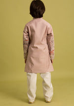 Dazzling Peach Color Viscose Fabric Boys Kurta Pajama