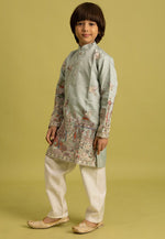 Dazzling Green Color Viscose Fabric Boys Kurta Pajama