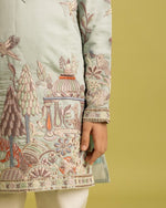 Dazzling Green Color Viscose Fabric Boys Kurta Pajama