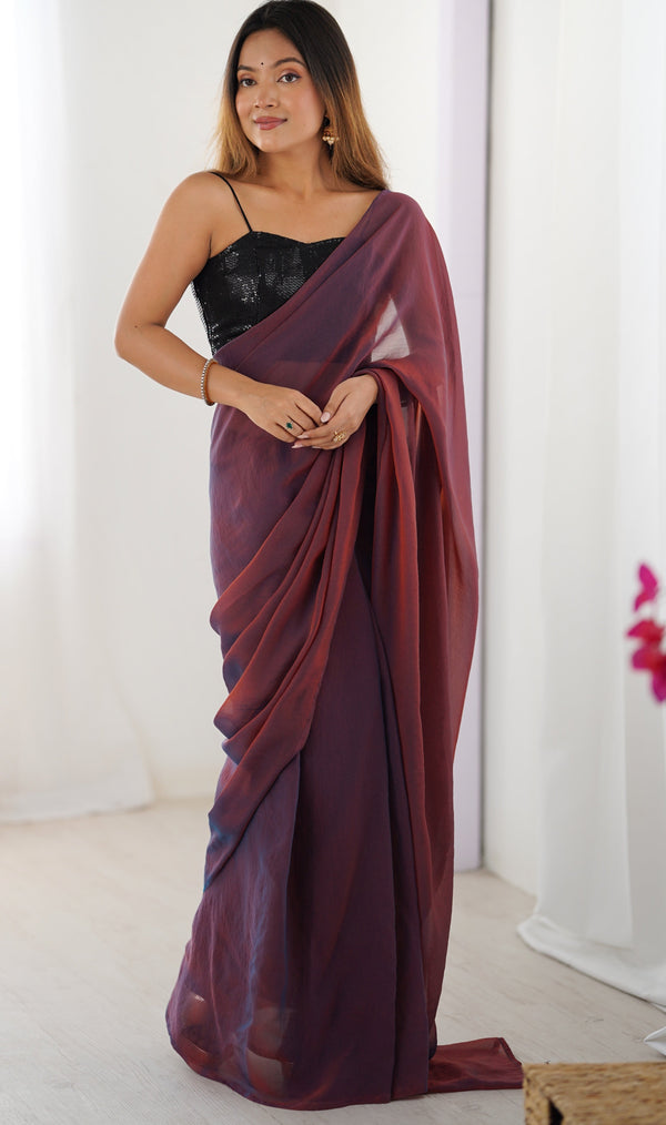 Beautiful Brown Color Two Tone Fabric Casual Saree