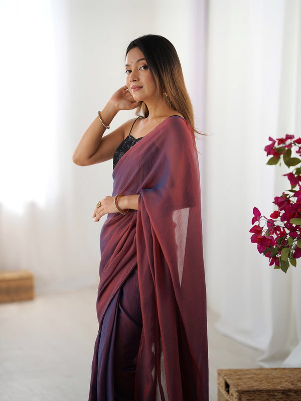 Beautiful Brown Color Two Tone Fabric Casual Saree