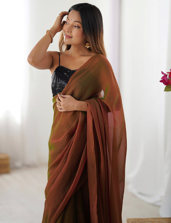 Beautiful Green Color Two Tone Fabric Casual Saree