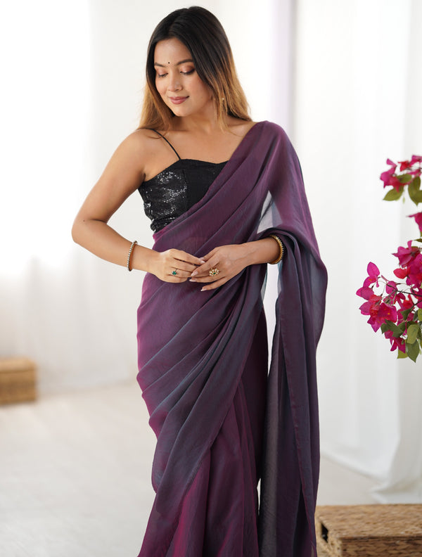 Beautiful Voilet Color Two Tone Fabric Casual Saree