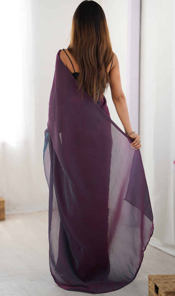 Beautiful Voilet Color Two Tone Fabric Casual Saree