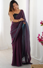 Beautiful Voilet Color Two Tone Fabric Casual Saree