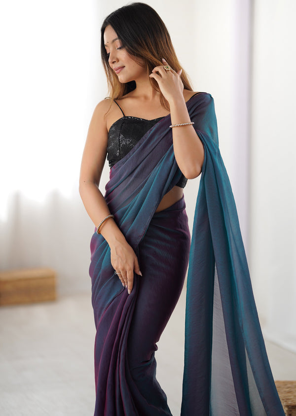 Beautiful Teal Color Two Tone Fabric Casual Saree