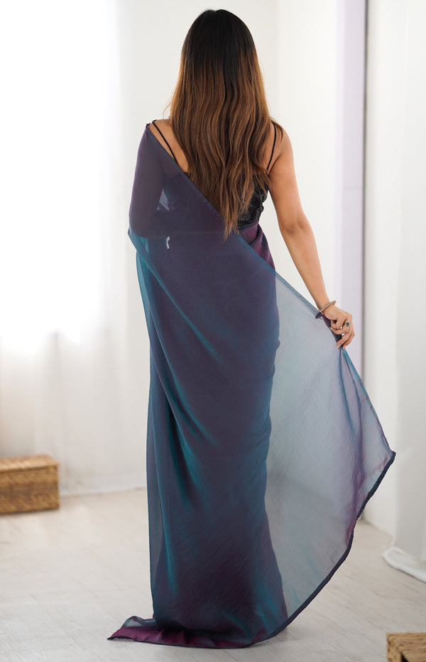 Beautiful Teal Color Two Tone Fabric Casual Saree