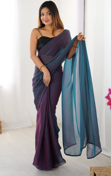 Beautiful Teal Color Two Tone Fabric Casual Saree