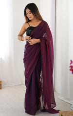 Beautiful Wine Color Two Tone Fabric Casual Saree