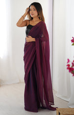 Beautiful Wine Color Two Tone Fabric Casual Saree