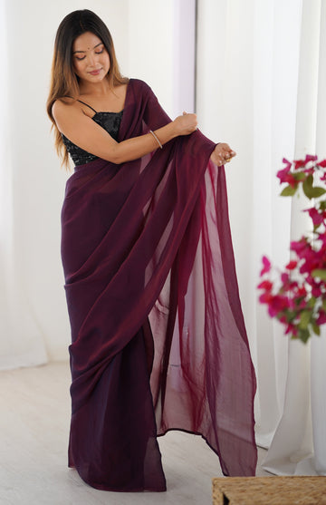 Beautiful Wine Color Two Tone Fabric Casual Saree