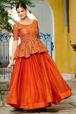 Magnetic Orange Color Fendy Fabric Party Wear Lehenga