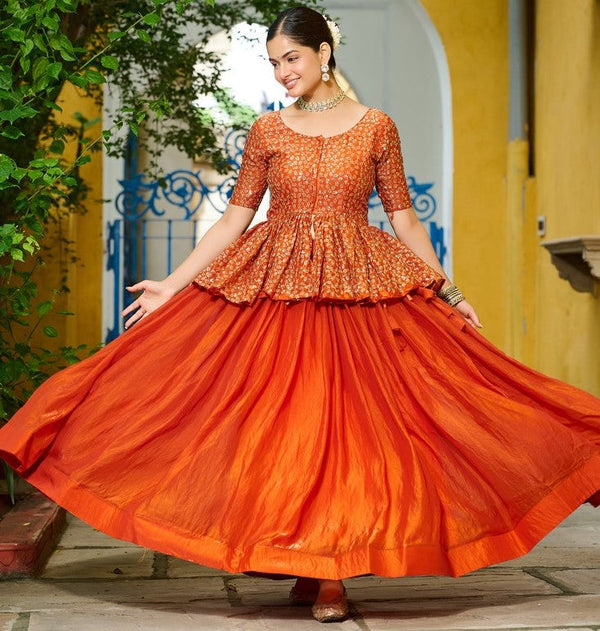 Magnetic Orange Color Fendy Fabric Party Wear Lehenga