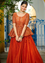 Magnetic Orange Color Fendy Fabric Party Wear Lehenga