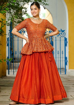 Magnetic Orange Color Fendy Fabric Party Wear Lehenga