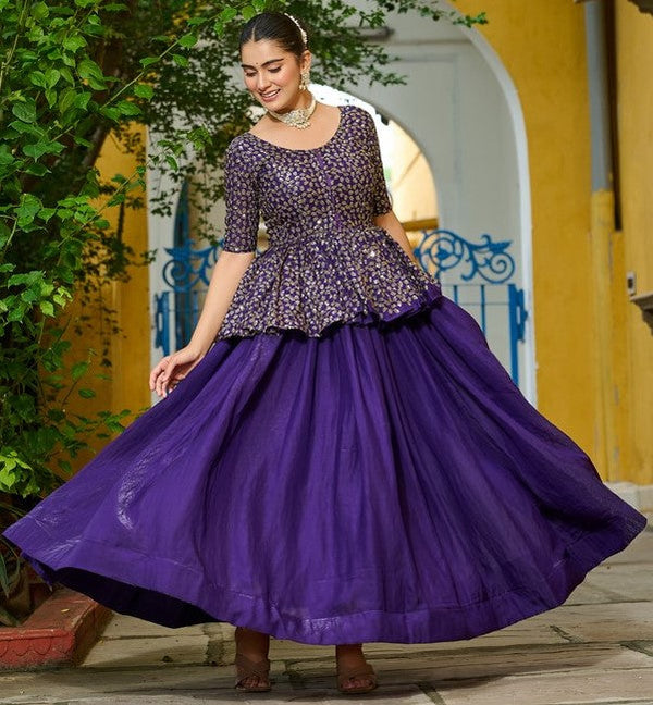 Magnetic Purple Color Fendy Fabric Party Wear Lehenga