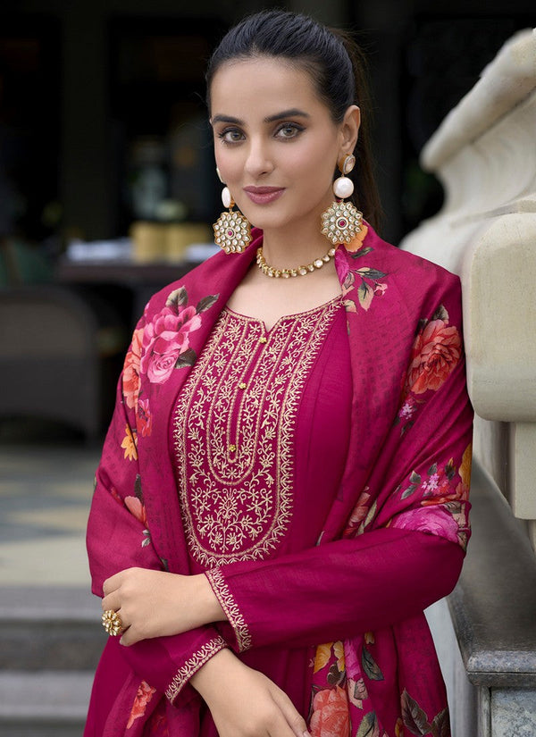 Amazing Pink Color Vichitra Fabric Designer Suit