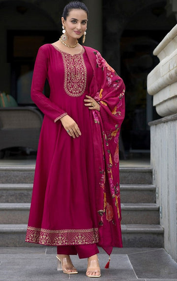 Amazing Pink Color Vichitra Fabric Designer Suit