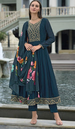 Amazing Green Color Vichitra Fabric Designer Suit