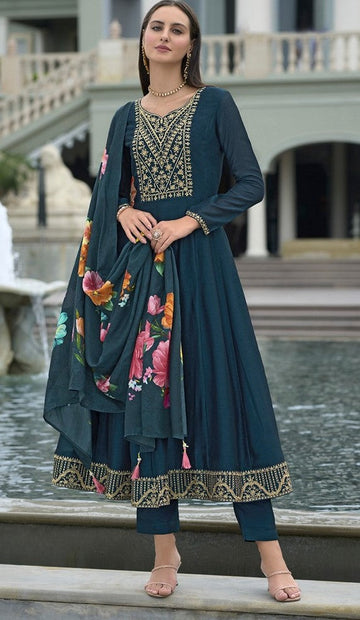 Amazing Green Color Vichitra Fabric Designer Suit