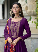 Amazing Purple Color Vichitra Fabric Designer Suit