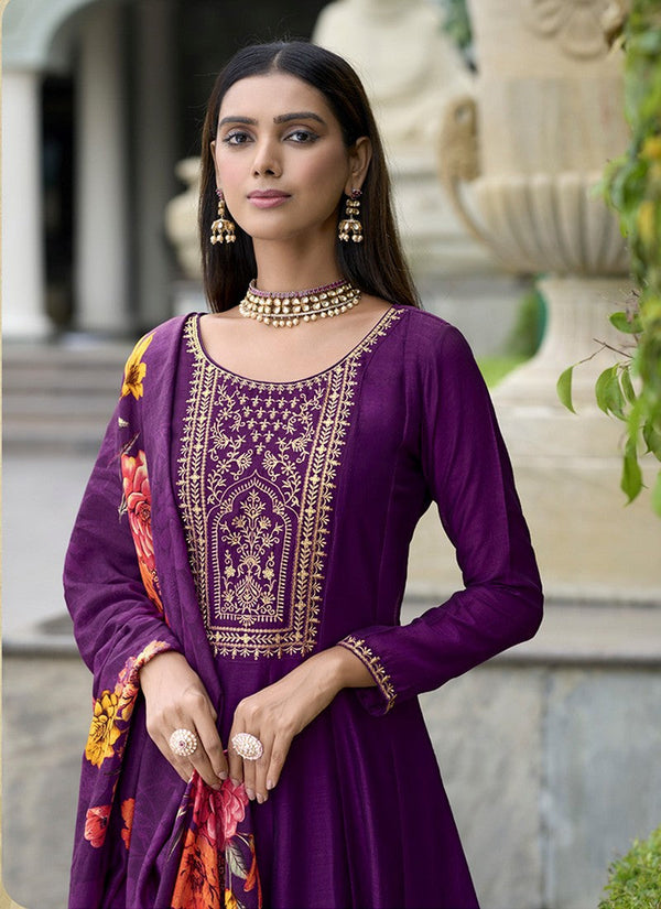 Amazing Purple Color Vichitra Fabric Designer Suit