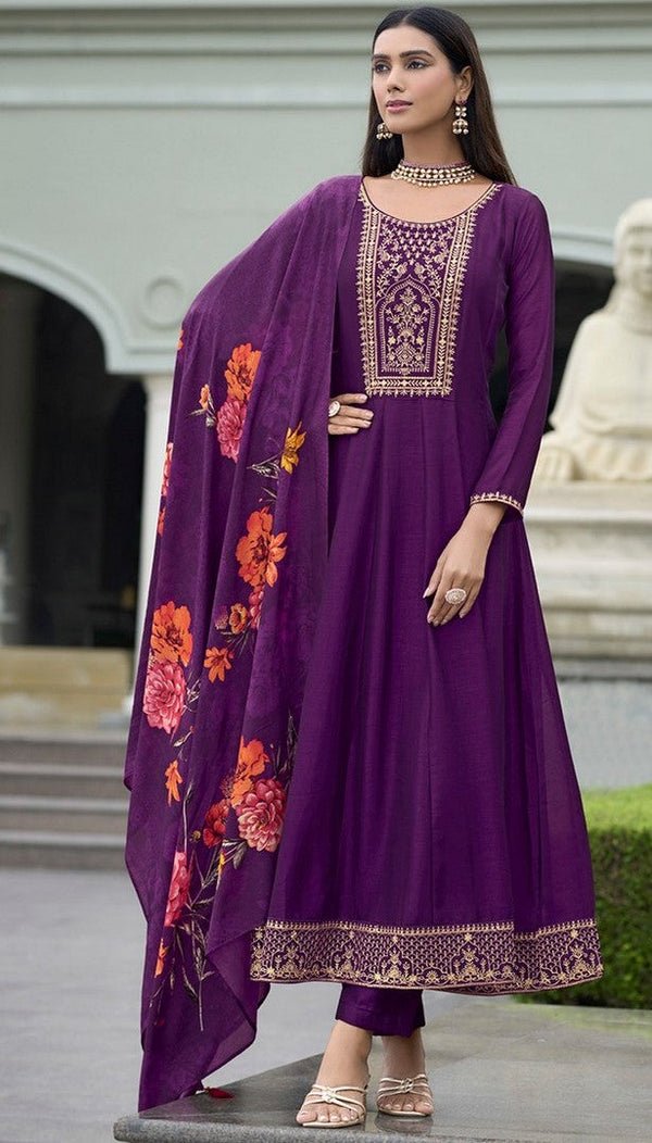 Amazing Purple Color Vichitra Fabric Designer Suit