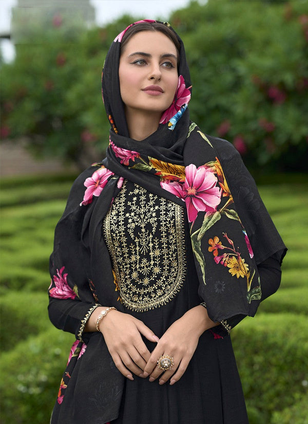 Amazing Black Color Vichitra Fabric Designer Suit