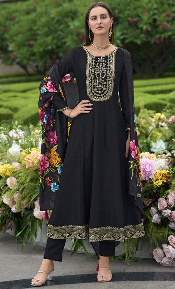 Amazing Black Color Vichitra Fabric Designer Suit