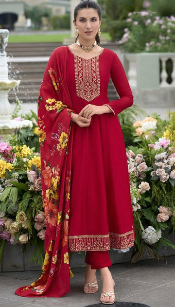 Amazing Maroon Color Vichitra Fabric Designer Suit