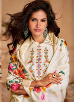 Dazzling Cream Color Viscose Fabric Designer Suit
