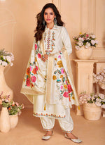 Dazzling Cream Color Viscose Fabric Designer Suit