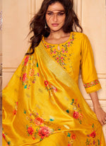 Dazzling Yellow Color Viscose Fabric Designer Suit