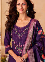 Dazzling Purple Color Viscose Fabric Designer Suit