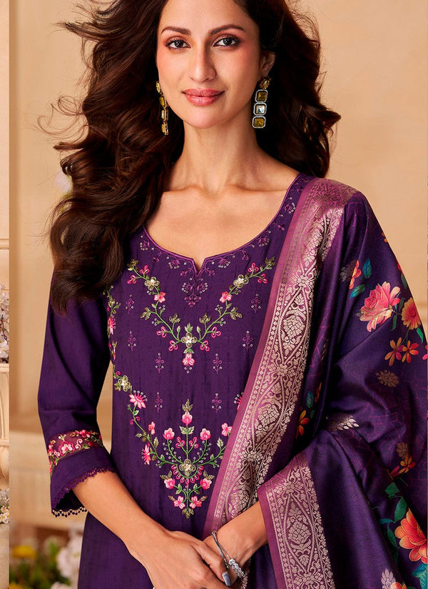 Dazzling Purple Color Viscose Fabric Designer Suit