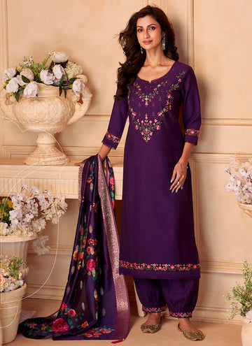 Dazzling Purple Color Viscose Fabric Designer Suit