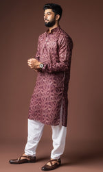 Dazzling Wine Color Linen Fabric Kurta Pajama