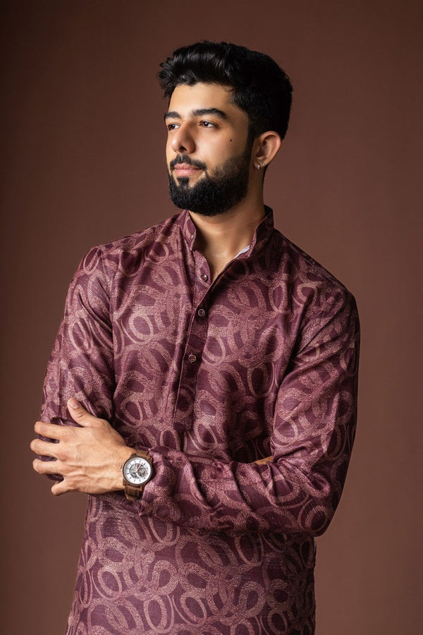Dazzling Wine Color Linen Fabric Kurta Pajama