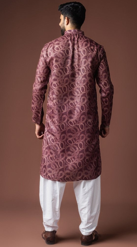 Dazzling Wine Color Linen Fabric Kurta Pajama