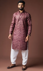 Dazzling Wine Color Linen Fabric Kurta Pajama