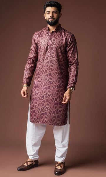 Dazzling Wine Color Linen Fabric Kurta Pajama