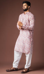 Dazzling Pink Color Linen Fabric Kurta Pajama